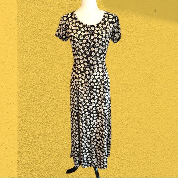 90s vintage Esprit maxi button down semi sheer daisy print dress - Picture 1 of 15